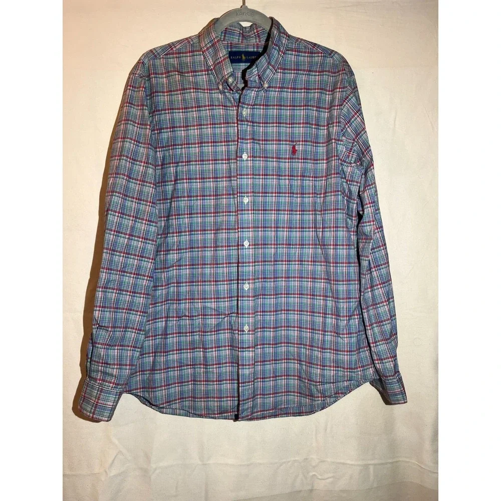 POLO RALPH LAUREN MENS CLASSIC FIT PLAID BUTTON DOWN LONG-SLEEVE SHIRT SZ L U90